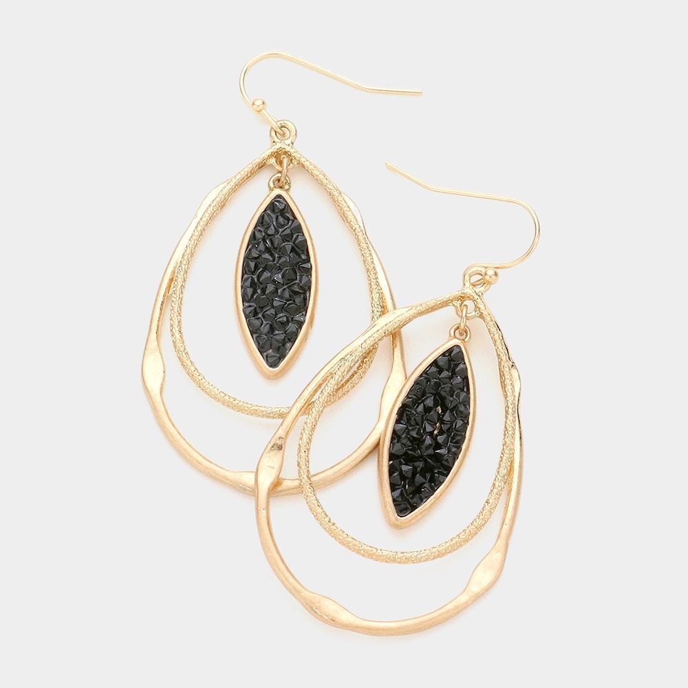 Brand New Boutique Tiny Stone Cluster Marquise Accented Teardrop Dangle Earrings